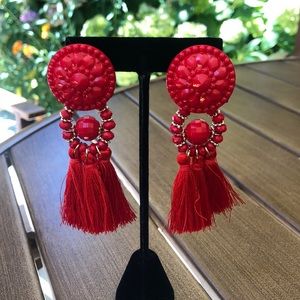 Earrings! Brand new & unused red trendy fringe earrings .